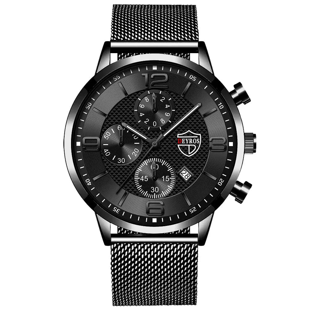 Men's Calendar Watch Business Stainless Steel Luminous Quartz Wrist Watch Elite Gentleman