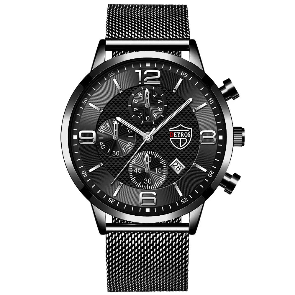 Men's Calendar Watch Business Stainless Steel Luminous Quartz Wrist Watch Elite Gentleman