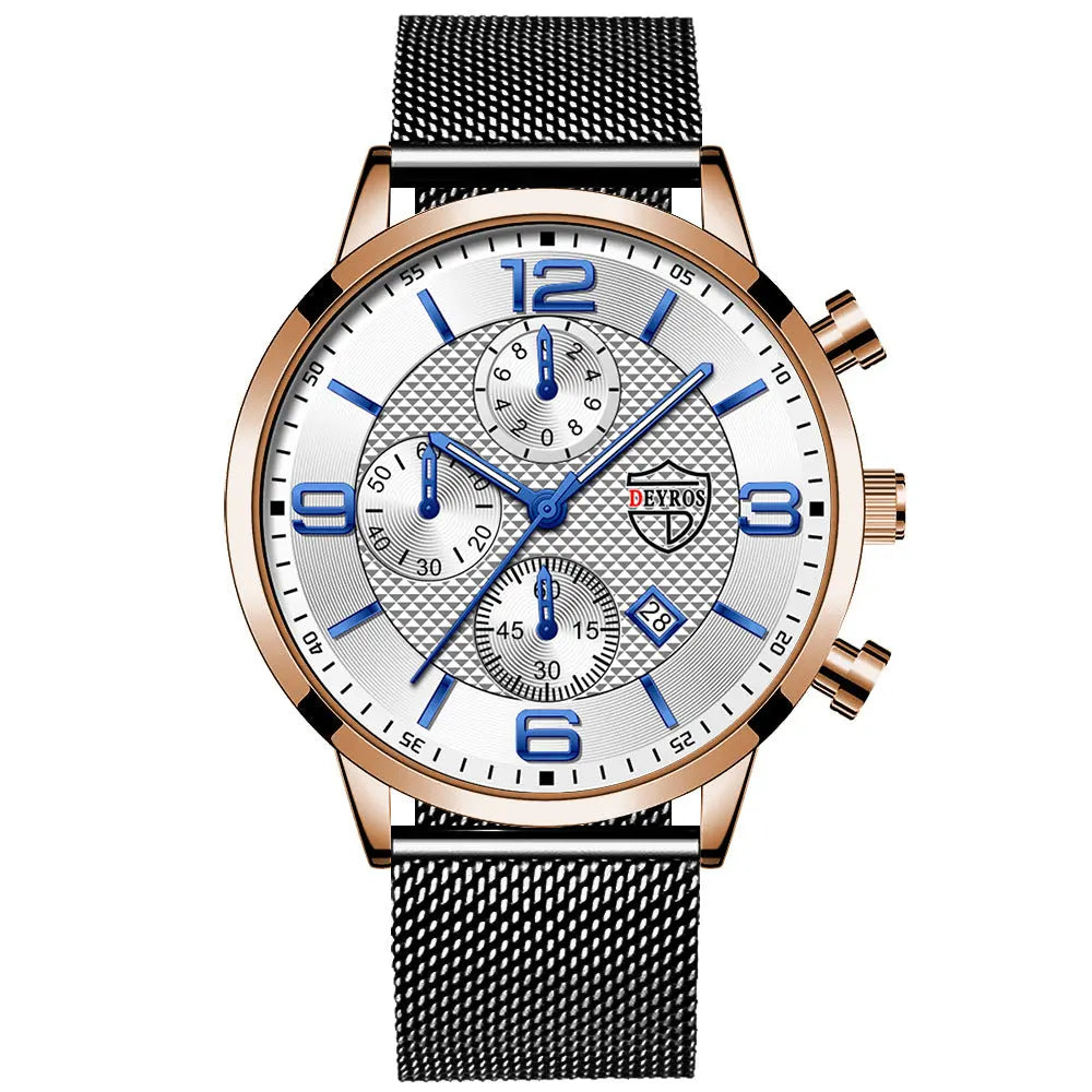 Men's Calendar Watch Business Stainless Steel Luminous Quartz Wrist Watch Elite Gentleman