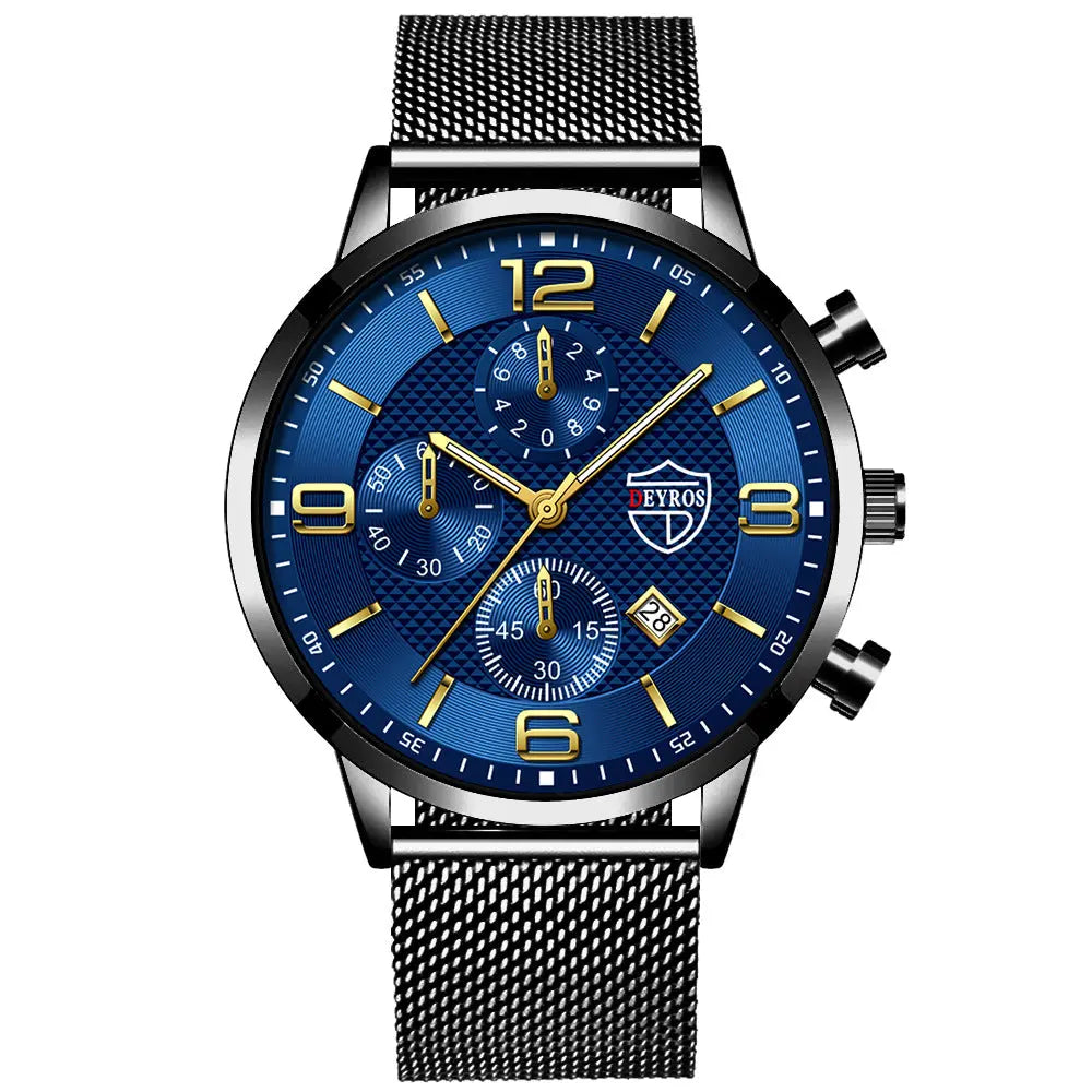 Men's Calendar Watch Business Stainless Steel Luminous Quartz Wrist Watch Elite Gentleman
