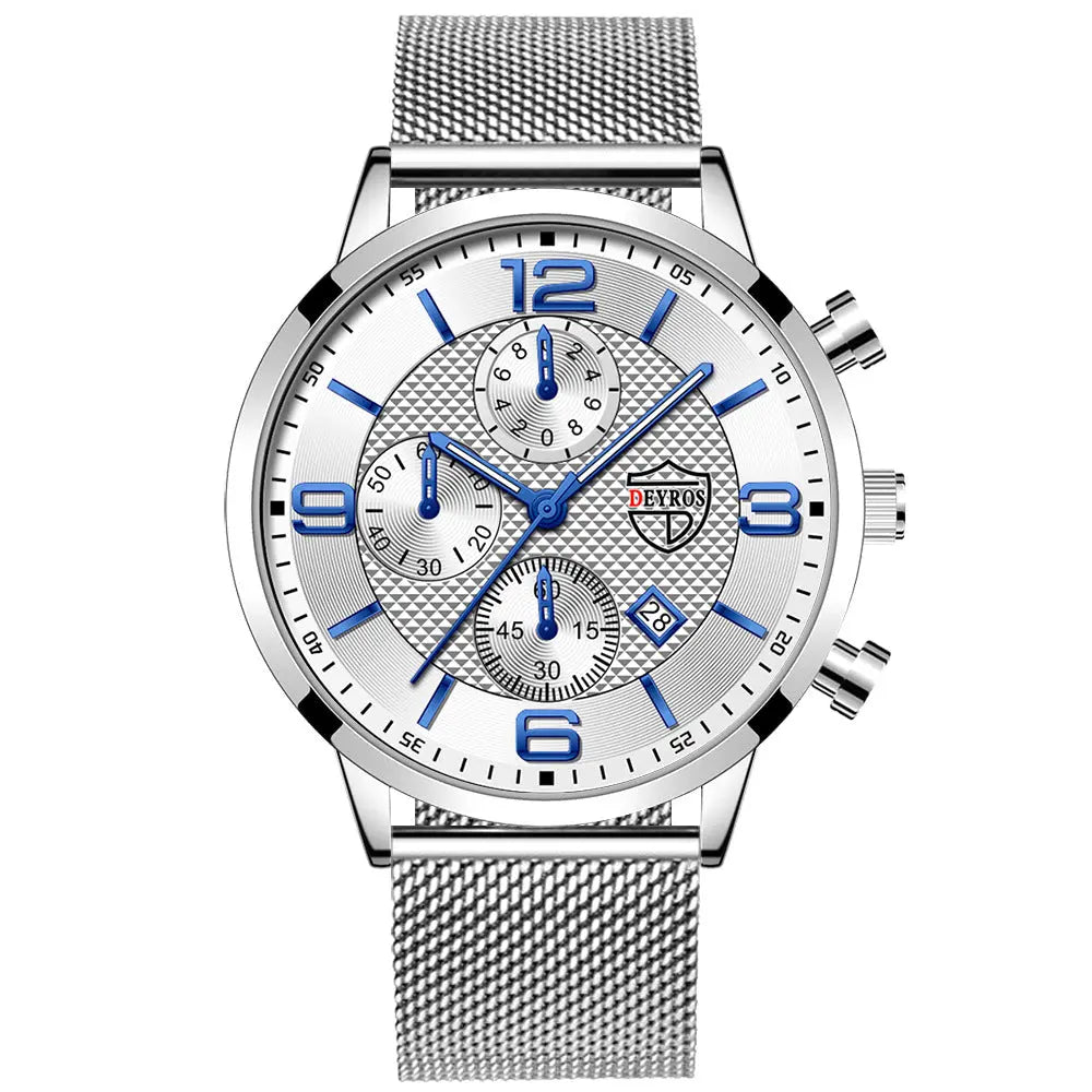 Men's Calendar Watch Business Stainless Steel Luminous Quartz Wrist Watch Elite Gentleman