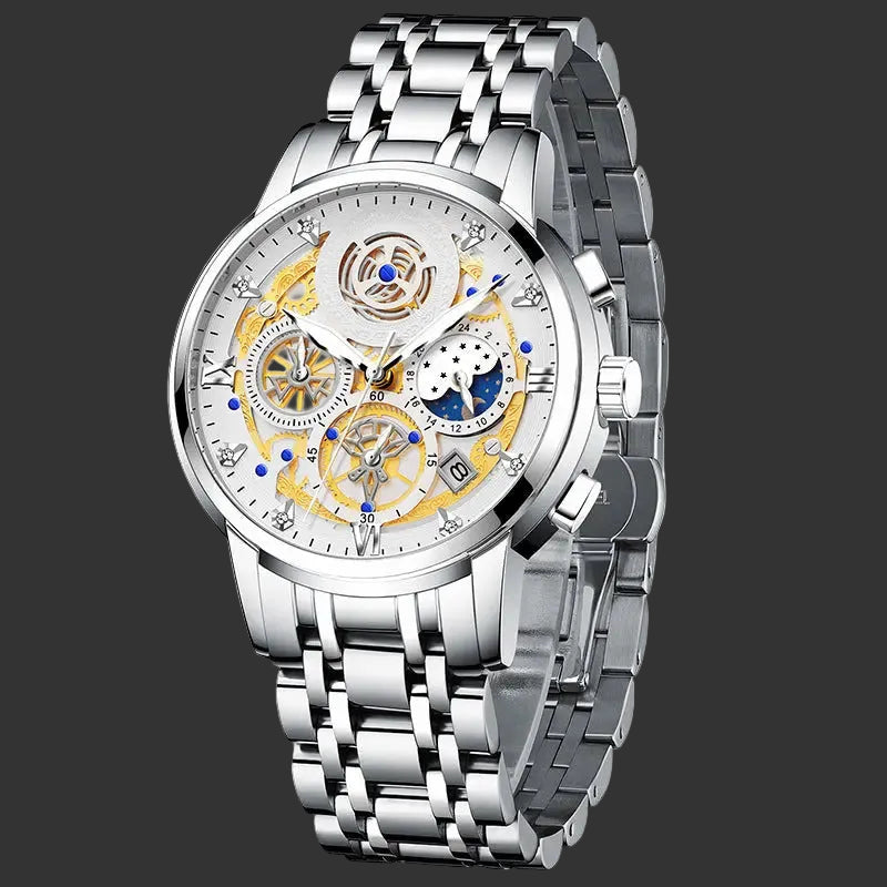 Men's Stainless Steel Multifunction Quartz Watch Elite Gentleman