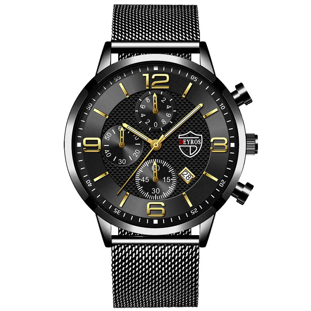 Men's Calendar Watch Business Stainless Steel Luminous Quartz Wrist Watch Elite Gentleman