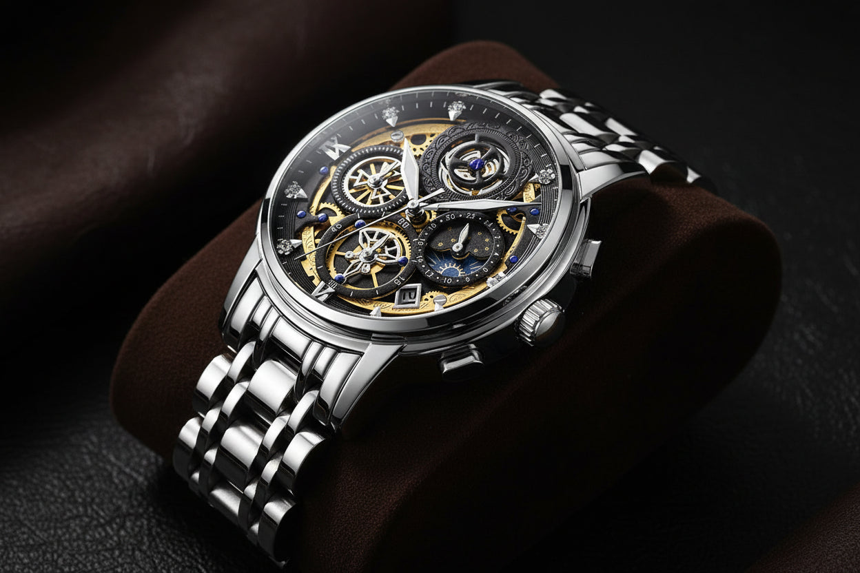 Men's Stainless Steel Multifunction Quartz Watch Elite Gentleman