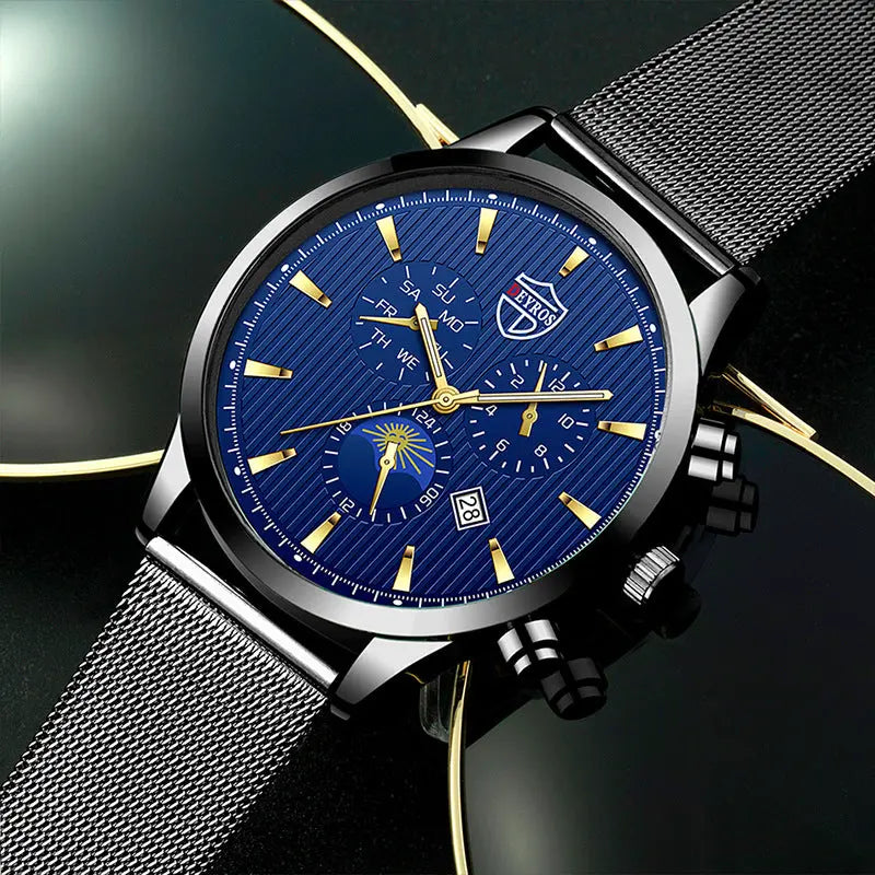 Men's Calendar Watch Business Stainless Steel Luminous Quartz Wrist Watch Elite Gentleman