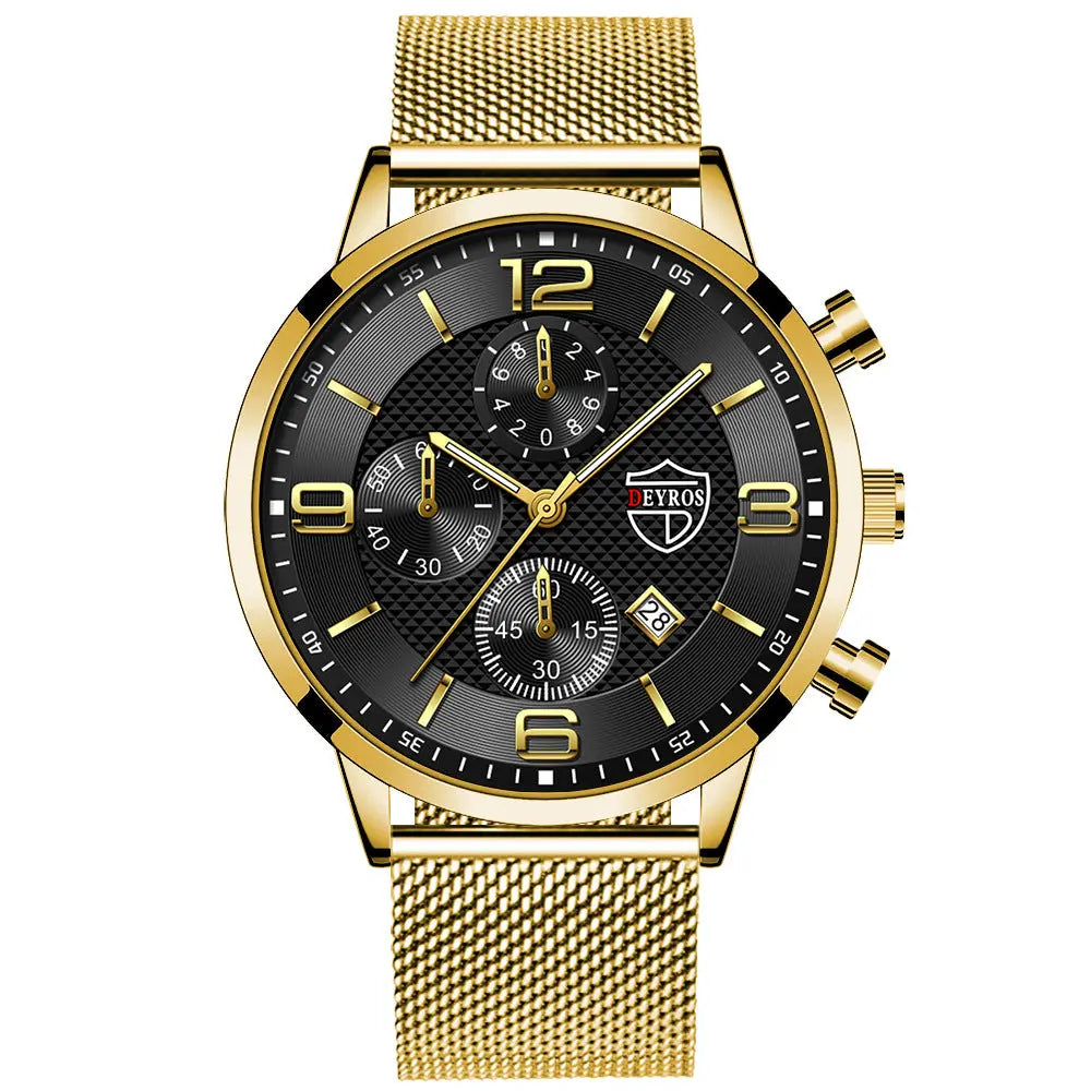 Men's Calendar Watch Business Stainless Steel Luminous Quartz Wrist Watch Elite Gentleman